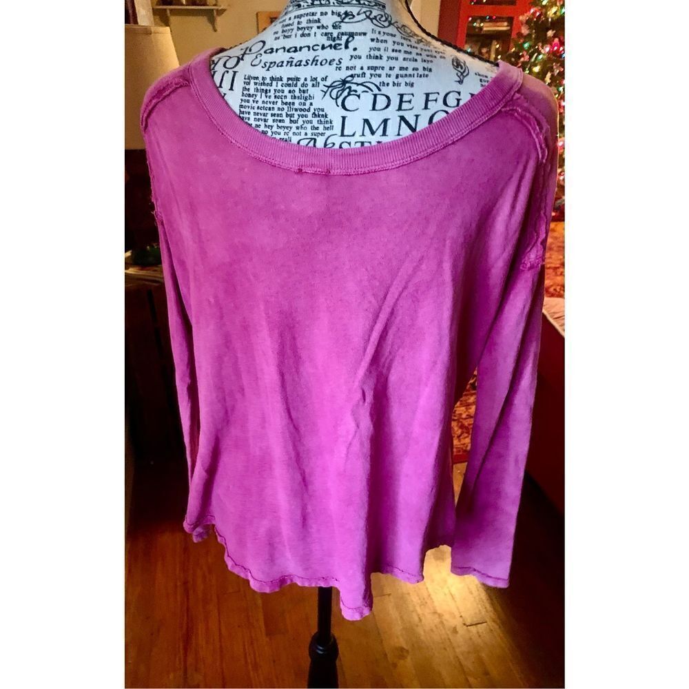Free People Dark Pink Distressed Tee
